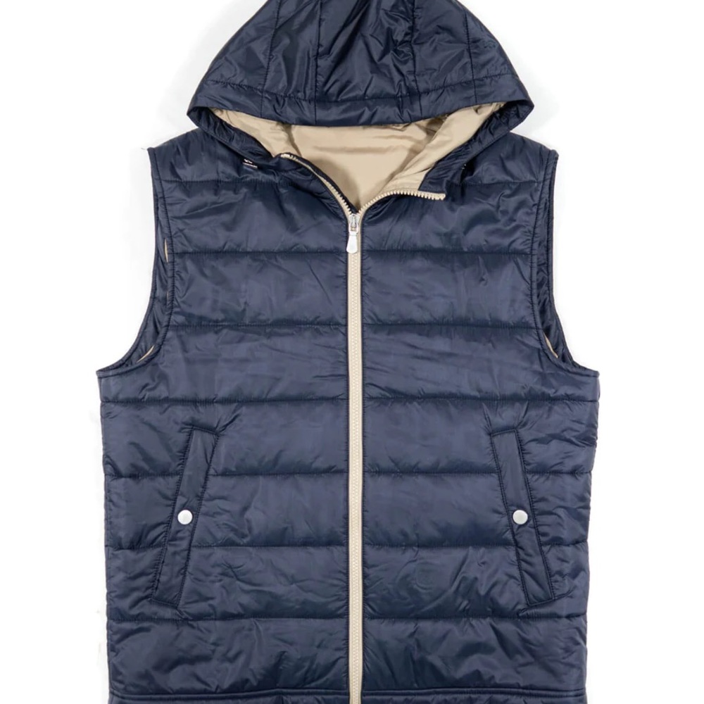 ELEVENTY HOODED VEST IN DON Denim. New, with tags